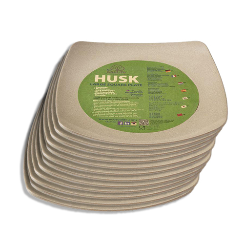 2x 6pc EcoSouLife Rice Husk Large Disposable Square Plate 25cm