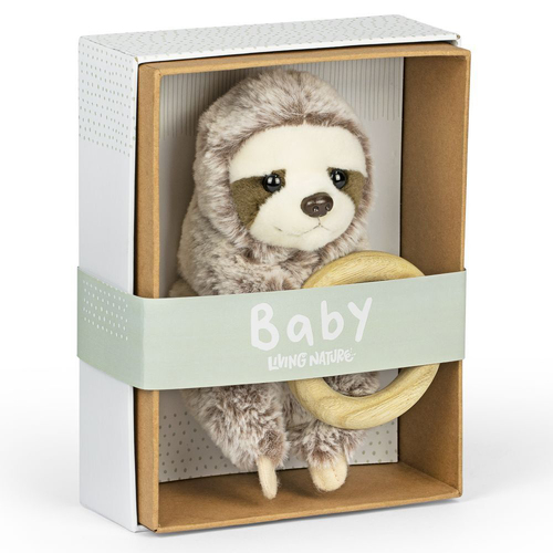 Living Nature 21cm Baby Sloth w/ Ring Kids Stuffed Toy - Grey