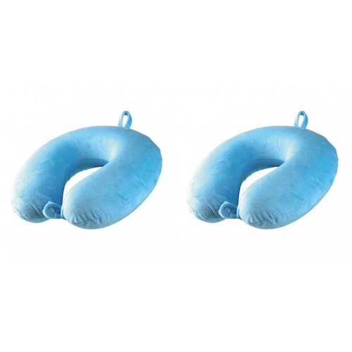 2PK Laser Memory Foam Neck Travel Pillow w/ Washable Cover - Blue