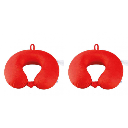 2PK Laser Memory Foam Neck Travel Pillow w/ Washable Cover - Red