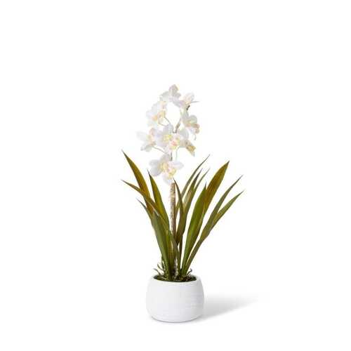 E Style Artificial 48cm Plastic Cymbidium Hybrid Dimple Pot - White