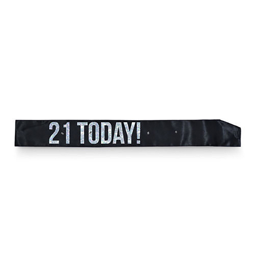 Black 21St Flashing Sash Black With Silver Foil Lettering Girls