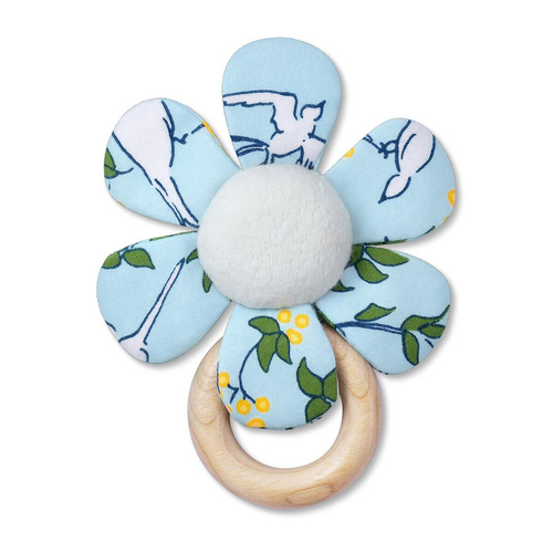 Apple Park Cotton 15cm Teething Rattle Enchanted Leaves Blue Baby Toy 0m+