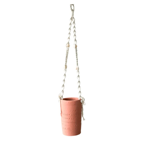 Rayell Large Lacey Hanging Pot/Planter Burnt Pink 10x18.5x10cm