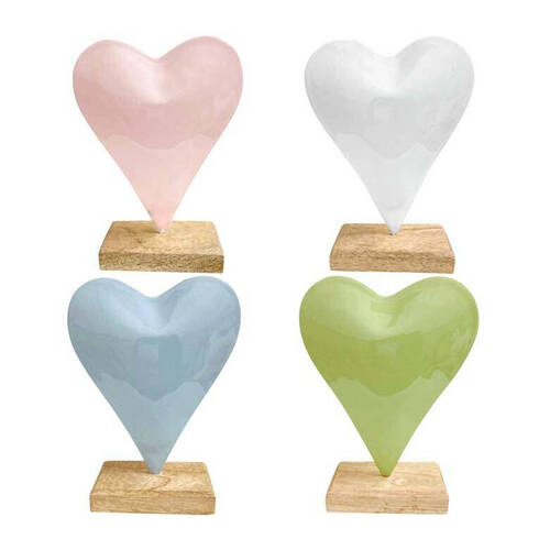 4PK LVD Heart On Stand Figurine Decor Iron/Wood Large 12.5x17cm - Assorted