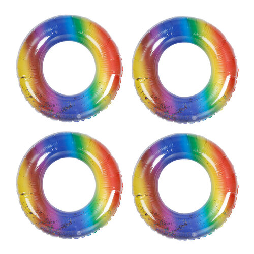 4PK Airtime Swim Ring Transparent Rainbow Design w/ Glitter Outdoor Camping 78cm