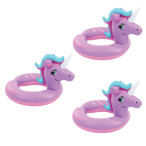 3PK Airtime PVC Unicorn Split Swim Ring Outdoor Camping 51cm Pink