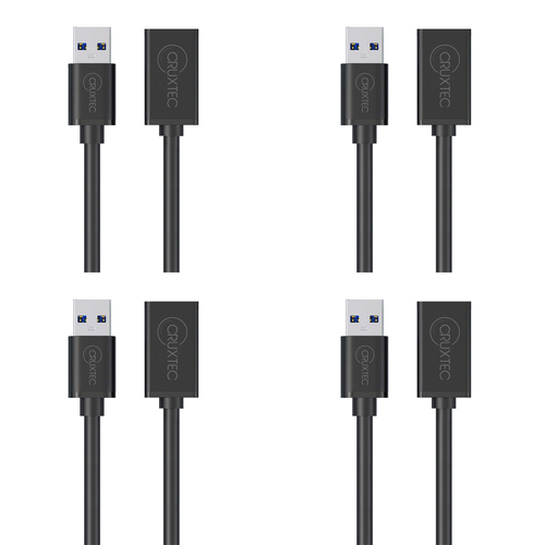 4PK Cruxtec USB-A Male to USB-A Female Extension Cable 3m - Black