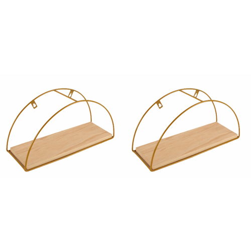 2PK Maine & Crawford Isla Nordic 36cm Paulownia Wall Shelving - Gold/Natural