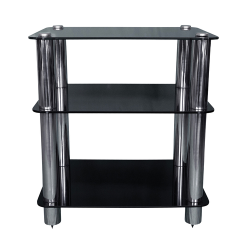 Silcron Steelseries 3 Shelf Hi-Fi Rack - Black Glass 70cm