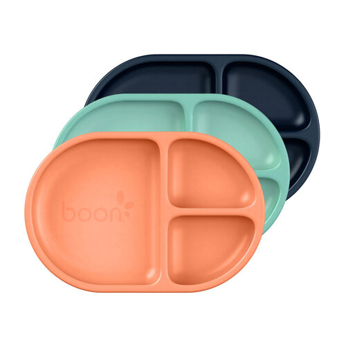 3pc BOON CHOW Mint Kids Childrens Silicone Divided Plate