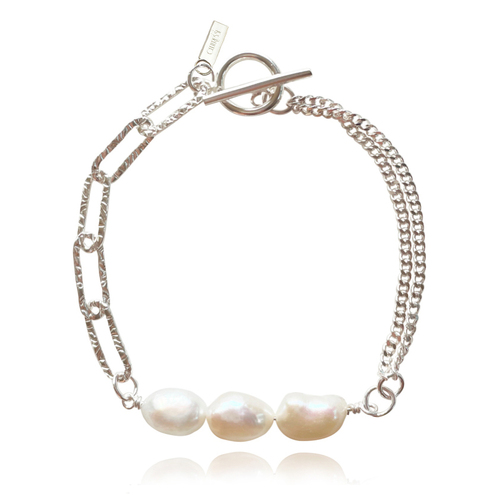 Culturesse Anouk Freshwater Pearl 17.5cm Dual Chain Bracelet - Silver