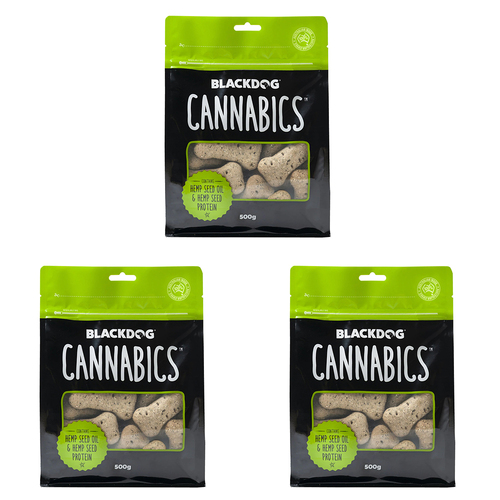 3PK Blackdog Cannabics Dog Treats Hemp Seed Oil/Protein 500g