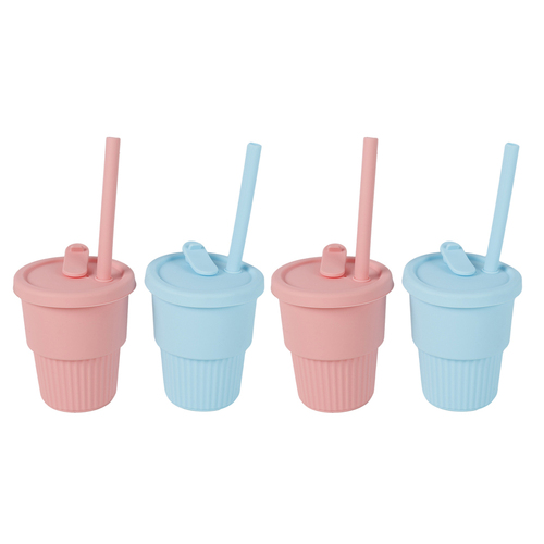 3PK Cuddle Bug Baby/Toddler Silicone Training Drinking Straw Cup 300ml Pink/Blue