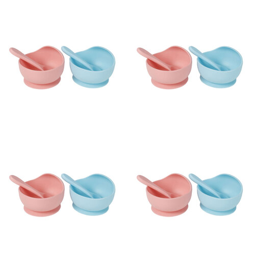 4PK Cuddle Bug Baby Feeding Silicone Suction Lip Bowl & Spoon 2 Assort 12X8cm