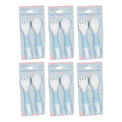 6PK Cuddle Bug Baby Feeding Spoon & Fork 14.5X3X8cm Pink/Blue