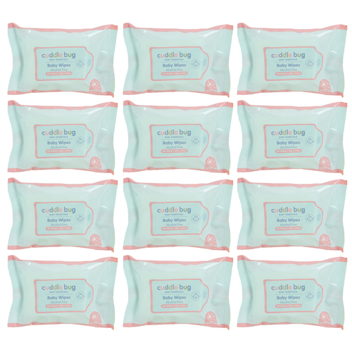 12x 20pc Cuddle Bug Fragrance Free Baby Wipes 14cm Pink/Blue