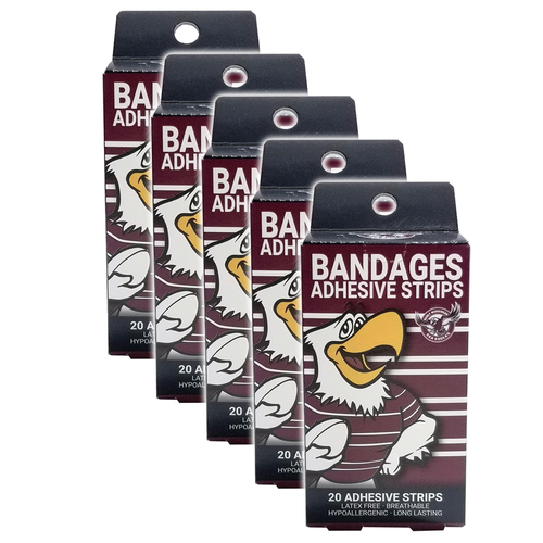 5x 20pc NRL Mascot Manly Sea Eagles Kids Adhesive Strips 6y+