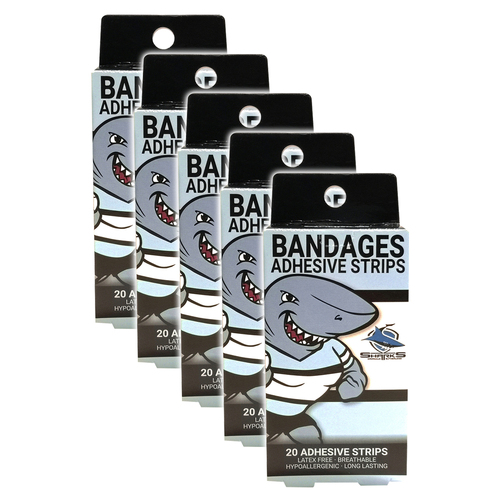 5x 20pc NRL Mascot Cronulla Sharks Kids Adhesive Strips 6y+