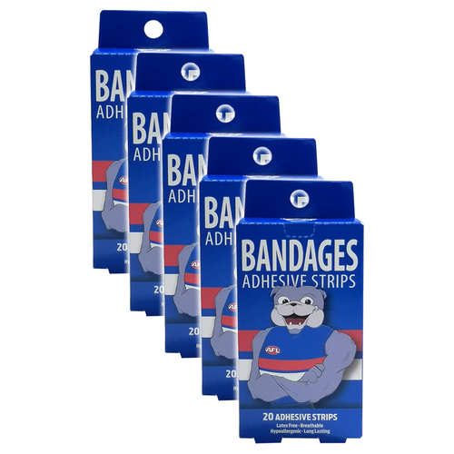 5x 20pc AFL Mascot Bandages Western Bulldogs Adhesive Strips Kids 6y+