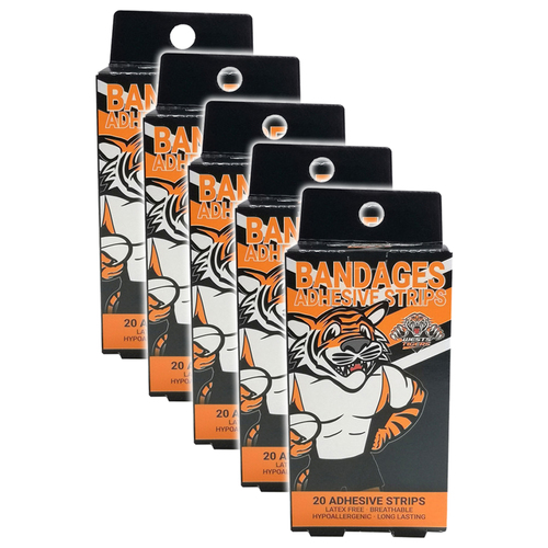 5x 20pc NRL Mascot Wests Tigers Kids Adhesive Strips 6y+