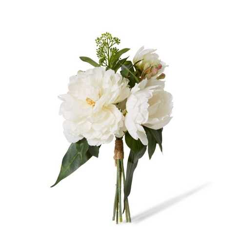 E Style Artificial 33cm Plastic Peony Sophia Bouquet - White