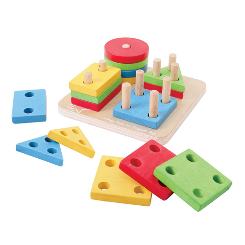 17pc Bigjigs Toys First Four Shape Sorter Wooden Toy Kids 12m+