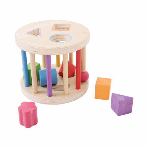 7pc Bigjigs Toys 15cm First Wooden Rolling Shape Sorter Kids Toy 1+