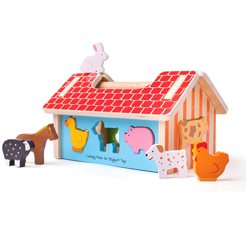 11pc Bigjigs Toys 22cm Wooden Farmhouse Sorter Kids Toy 12m+