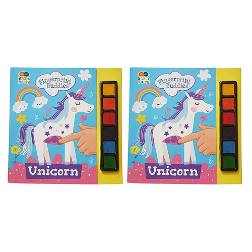 2PK Buddy & Barney 16-Page Finger Print Buddies Colouring Book Unicorn Kids 3y+