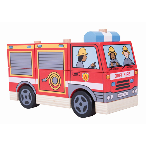 Bigjigs Toys 20.5cm Wooden Stacking Fire Engine Kids Toy 12m+