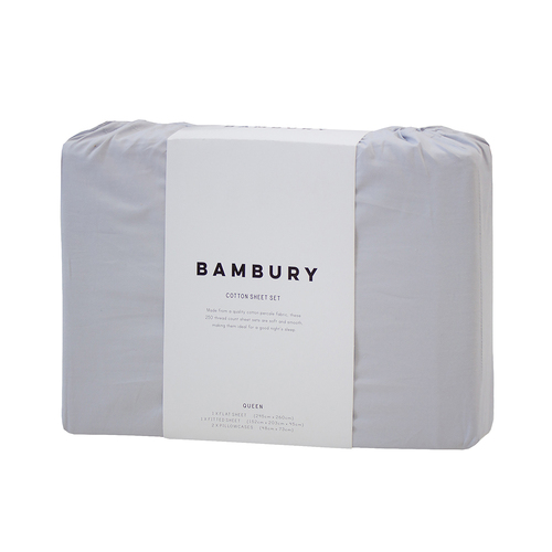 Bambury Size Queen 250TC Cotton Sheet Set Silver Home Bedding