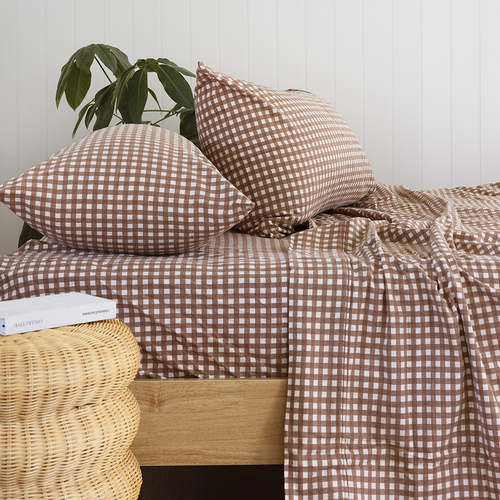 Bambury Size Single Gingham Flannelette Sheet Set Clove Home Bedding