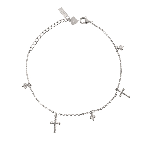 Culturesse Adina 1.9cm Fine Diamante Cross Charm Bracelet - Silver