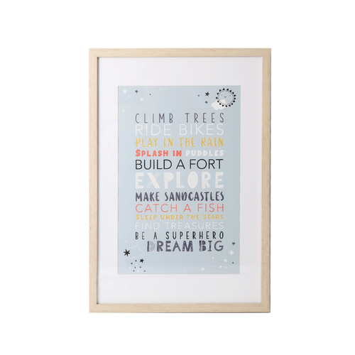 Splosh Baby Blue Framed Glass Print Home Decor 43x63cm