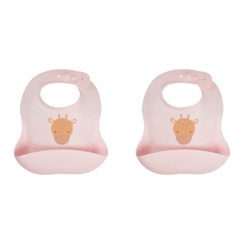 2PK Splosh Baby Giraffe Silicone Feeding Bib Adjustable 24cm Pink 0+