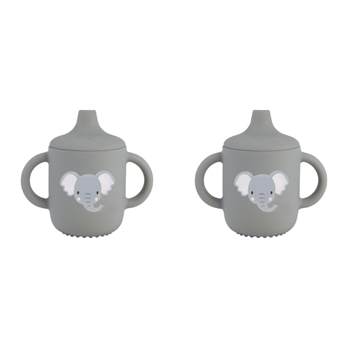 2PK Splosh Baby Elephant Silicone Sippy Cup w/ Handles 12cm Grey 0+