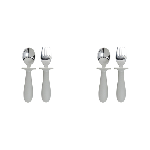 2x 2pc Splosh Baby Elephant Stainless Steel Silicone Cutlery Set Grey 0+