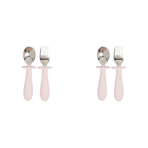 2x 2pc Splosh Baby Giraffe Stainless Steel Silicone Cutlery Set Pink 0+