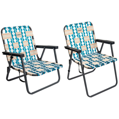 2pc Quest Cocomo 62cm Low and 79cm Mid Foldable Beach Chair w/ Armrests Set