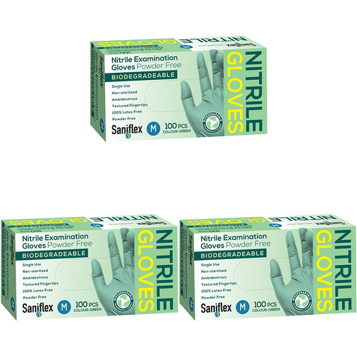 300pc Saniflex Biodegradable Nitrile Gloves- Green Size- M