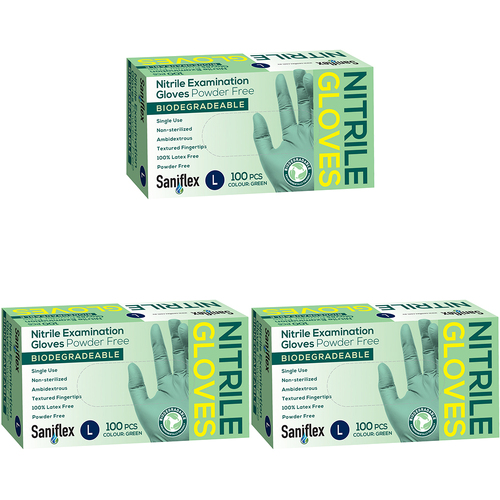 300pc Saniflex Biodegradable Nitrile Gloves- Green Size- L