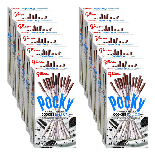 12PK Glico Pocky Cookies & Cream Sticks Japanese Sweet Biscuit Snack 40G