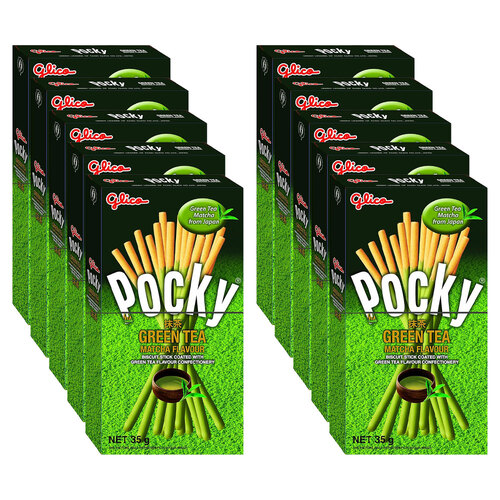 10PK Glico Pocky Matcha Green Tea Sticks Japanese Sweet Biscuit Snack 35G