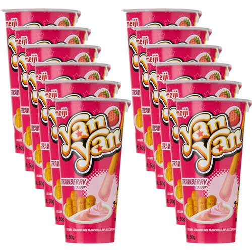 12PK Meiji Yan Yan Strawberry Japanese Sweet Biscuit Snack 50G