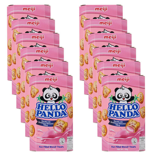 12PK Meiji Hello Panda Strawberry Japanese Sweet Biscuit Snack 50G