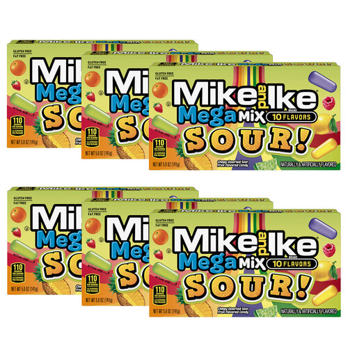 6PK Mike & Ike Mega Mix Sour Candy Confectionery Lollies 120g