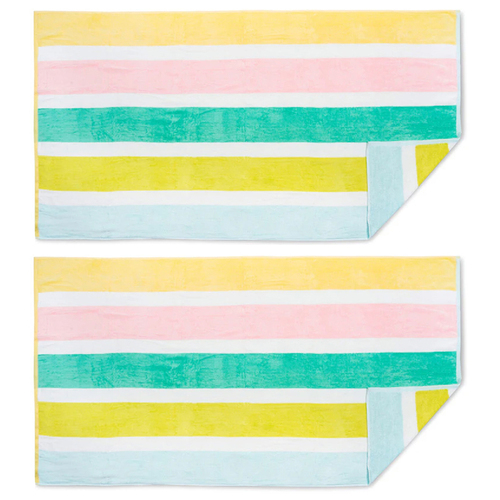 2PK Minikins Cotton Velour Beach Towel Girls Awning Stripe