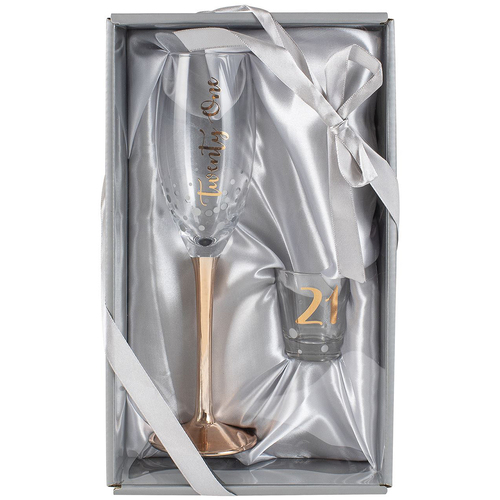 Twenty One Rose Gold Champagne Shot Set Drinking Cup Gift Box Glass Set