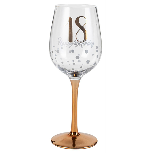 Happy Birthday 18 Stem Wine Glass Rose Gold 430ml